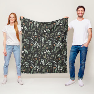Black botanical elegant modern family gift fleece blanket