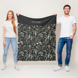 Black botanical elegant modern family gift fleece blanket