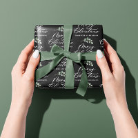 Black botanical elegant modern family gift wrap ti