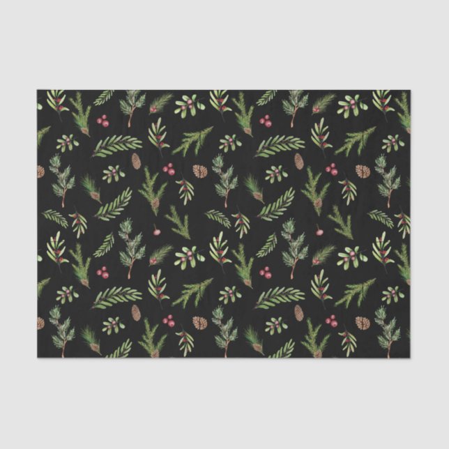 Black botanical elegant modern family gift wrap tissue paper (Front)