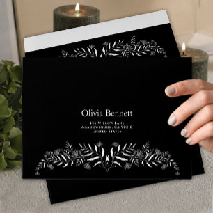 Black Botanical Embossed Elegant Envelope