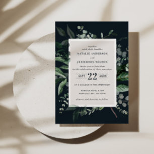 Black botanical floral elegant wedding details QR  Invitation