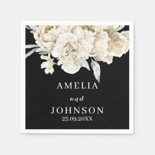 Black botanical greenery simple winter wedding napkin