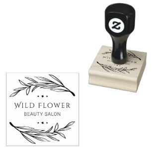 Black Botanical Leaves Custom Beauty Salon Logo Rubber Stamp