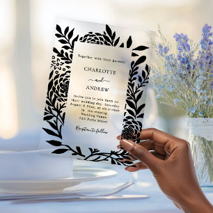Black botanical modern clear luxury wedding acrylic invitations