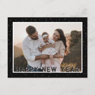 Black Botanical Photo Happy New Year Postcard