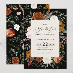 Black botanical rustic elegant modern wedding save the date
