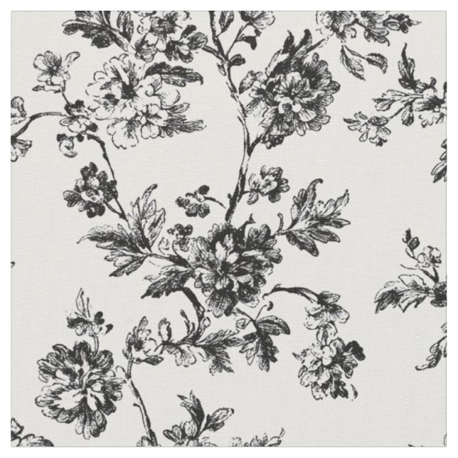 Black Botanical Vine Toile Fabric (Close Up)