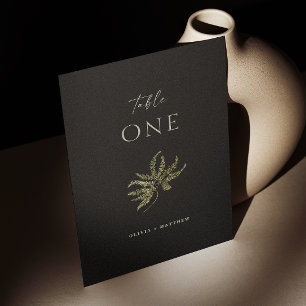 Black Botanical Wedding   Minimalist Fern Greenery Table Number