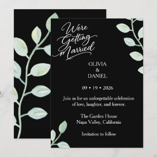 Black Botanical Wedding Save the Date Invitation