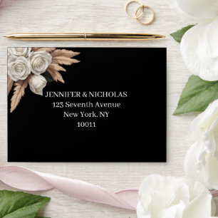 Black Botanical White Rose Pampas RSVP Envelope
