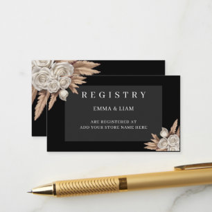 Black Botanical White Rose Pampas Wedding Registry Enclosure Card