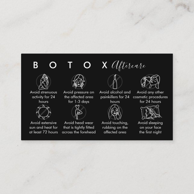 Black Botox Aftercare Instructions Business Card (Back)