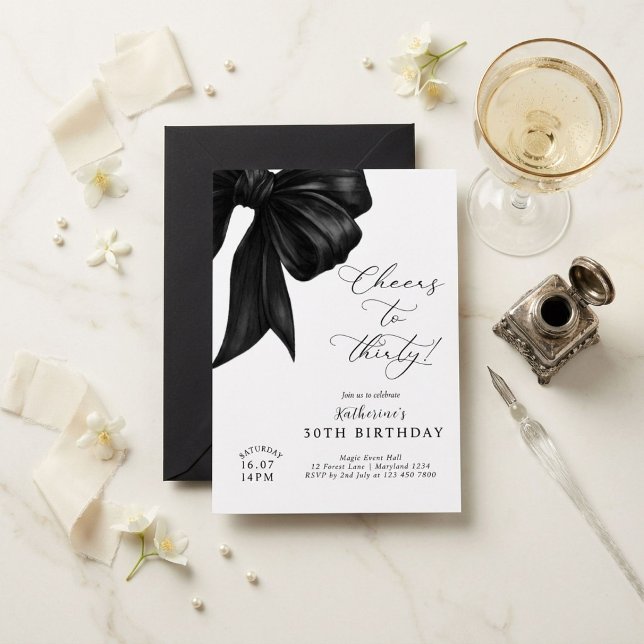 Black Bow 30th Birthday Invitation (Creator Uploaded)