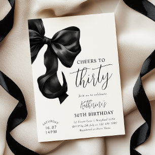 Black Bow 30th Birthday  Invitation
