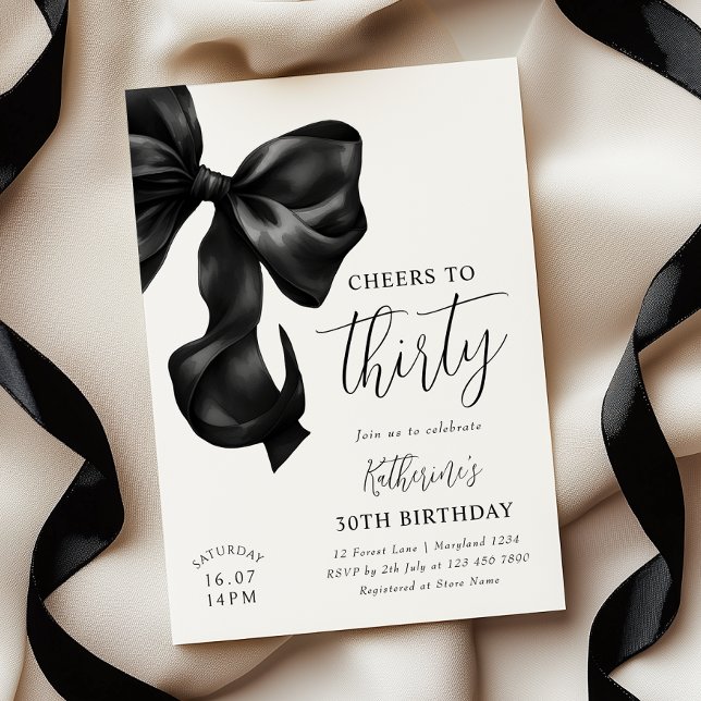 Black Bow 30th Birthday  Invitation (Creator Uploaded)