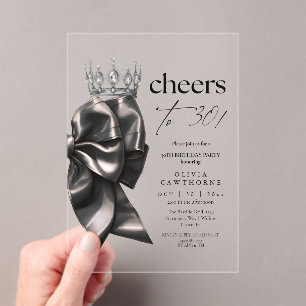  Black Bow 30th Birthday Party Acrylic Invitations