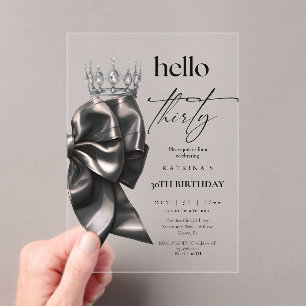  Black Bow 30th Birthday Party Acrylic Invitations
