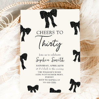 Black Bow 30th Birthday Party Invitation