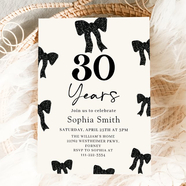 Black Bow 30th Birthday Party Invitation (Creator Uploaded)
