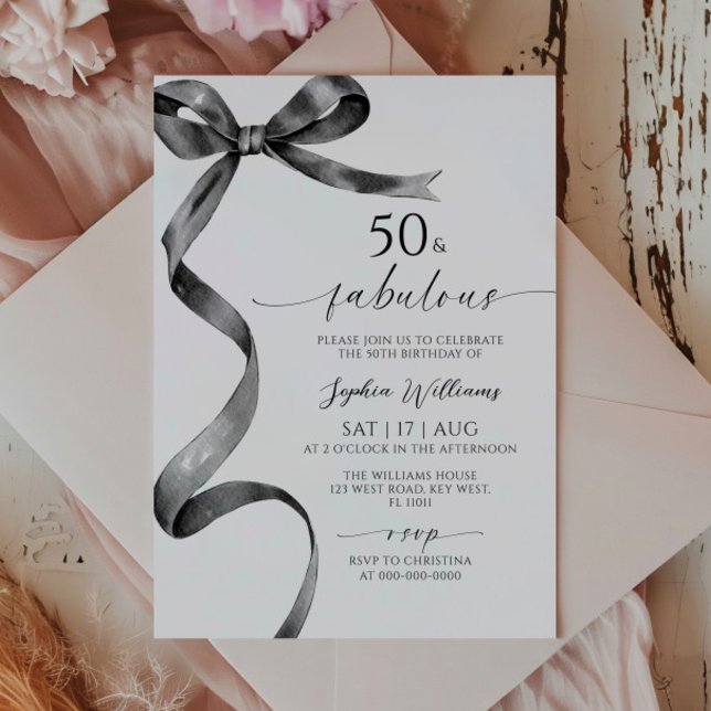 Black Bow 50 & Fabulous Birthday Invitation (Creator Uploaded)