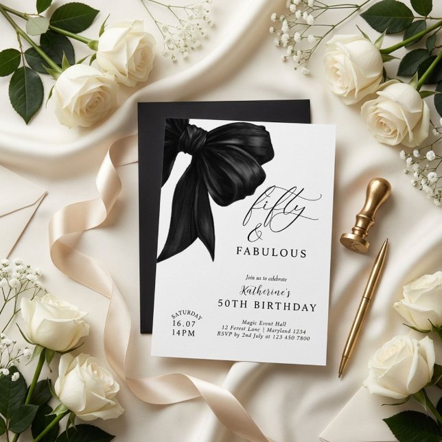 Black Bow 50th Birthday Invitation (Creator Uploaded)