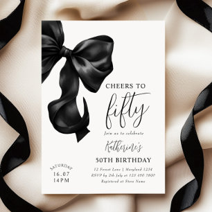 Black Bow 50th Birthday Invitation