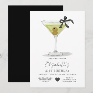 Black Bow A tiny bit older Olive Martini Birthday Invitation