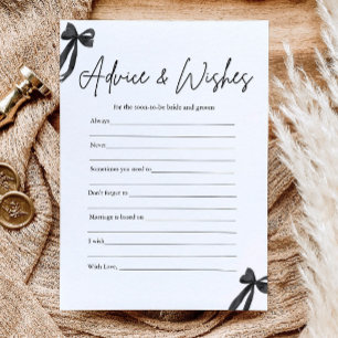 Black Bow Advice and Wishes Bridal Shower Game Invitation