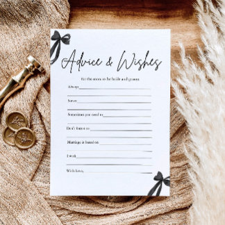 Black Bow Advice and Wishes Bridal Shower Game Invitation