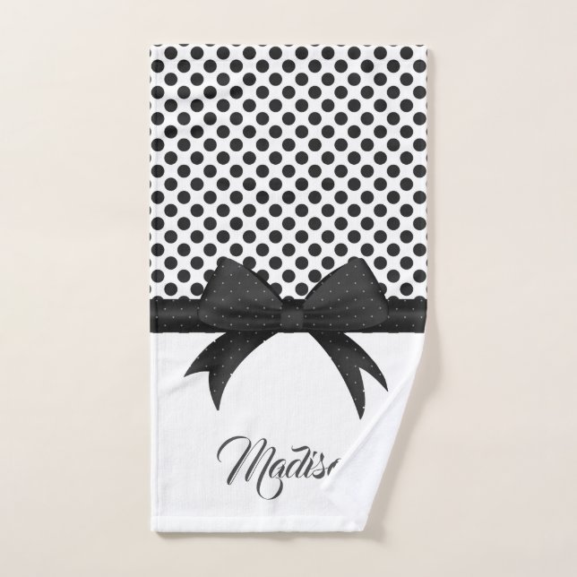 Black Bow and Dots Pattern Bath Towel Set (Hand Towel)
