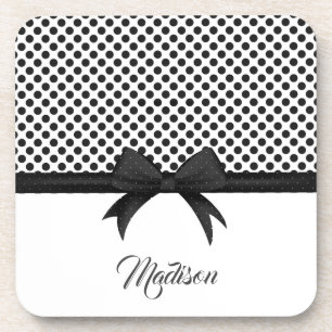 Black Bow and Dots Pattern Coaster