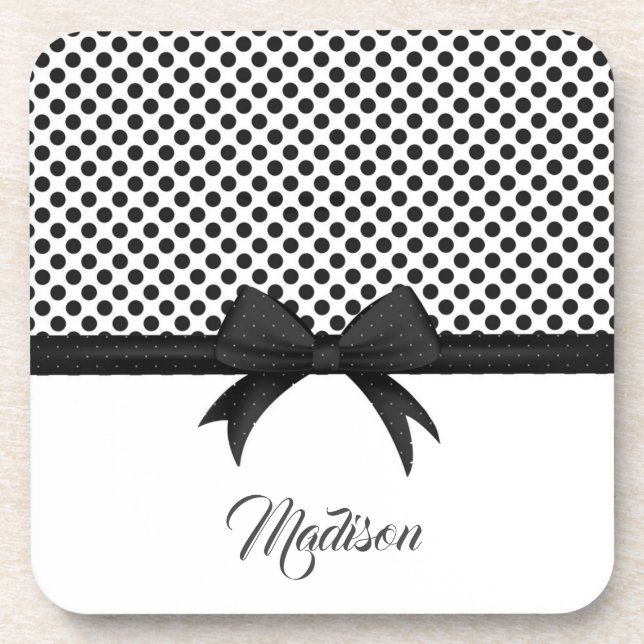 Black Bow and Dots Pattern Coaster (Front)