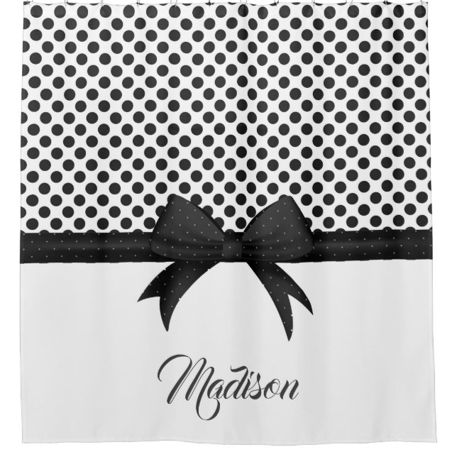 Black Bow and Dots Pattern Shower Curtain (Front)