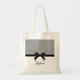Black Bow and Dots Pattern Tote Bag