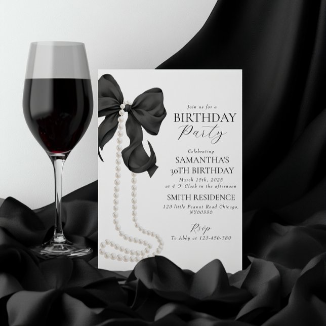 Black Bow and Pearl 30th Birthday Party Invitation (Creator Uploaded)