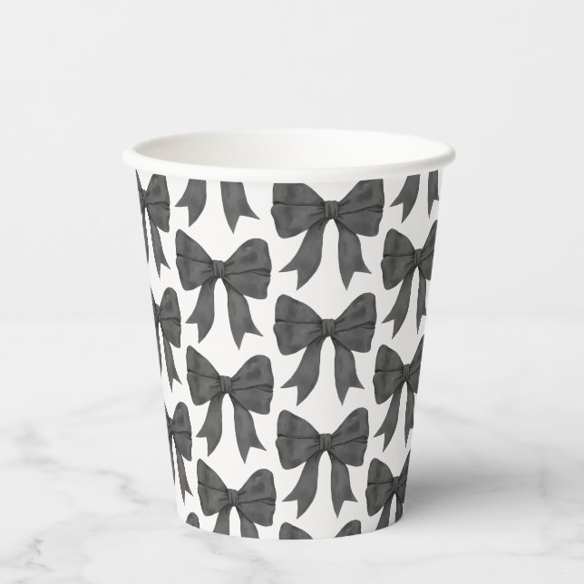 Black Bow Baby or Bridal Shower, Birthday Party Paper Cups (Front)