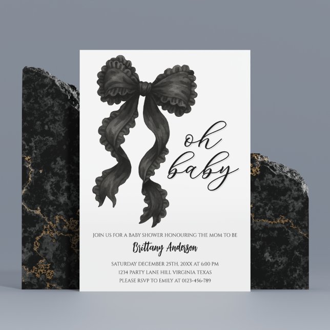 Black Bow Baby Shower Coquette Bow  Invitation (Creator Uploaded)