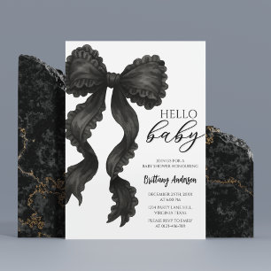 Black Bow Baby Shower Coquette Ribbon Invitation