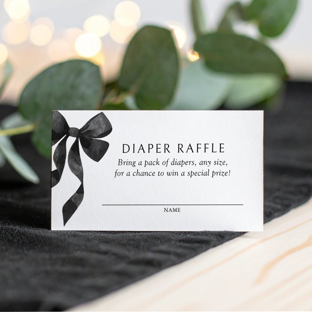 Black Bow Baby Shower Diaper Raffle Ticket Enclosure Card (Creator Uploaded)