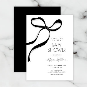 Black bow baby shower invitation