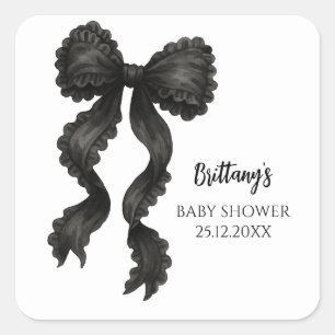 Black Bow Baby Shower Square Sticker
