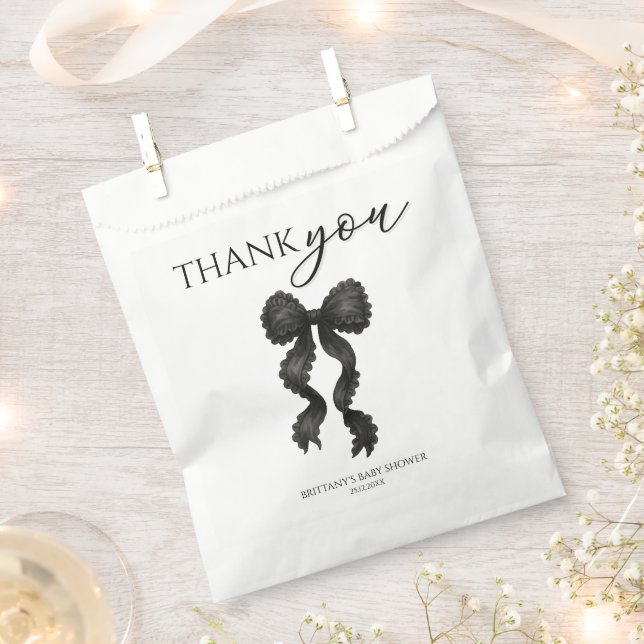 Black Bow Baby Shower Thank You Favour Bags (Clipped)