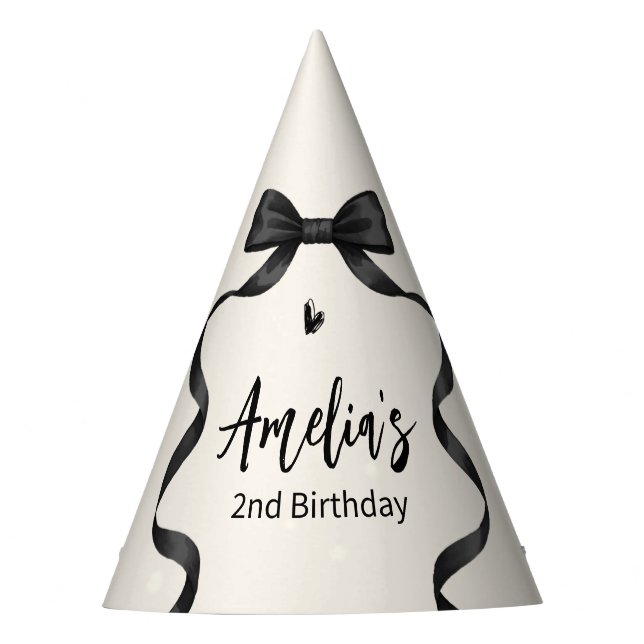 Black Bow Birthday Any Age  Party Hat (Front)