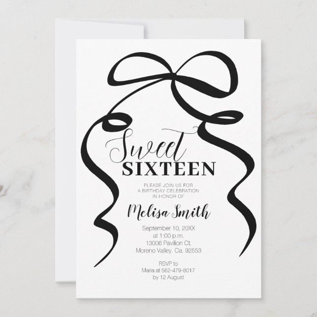 Black Bow Birthday Invitation Coquette Ribbon (Front)