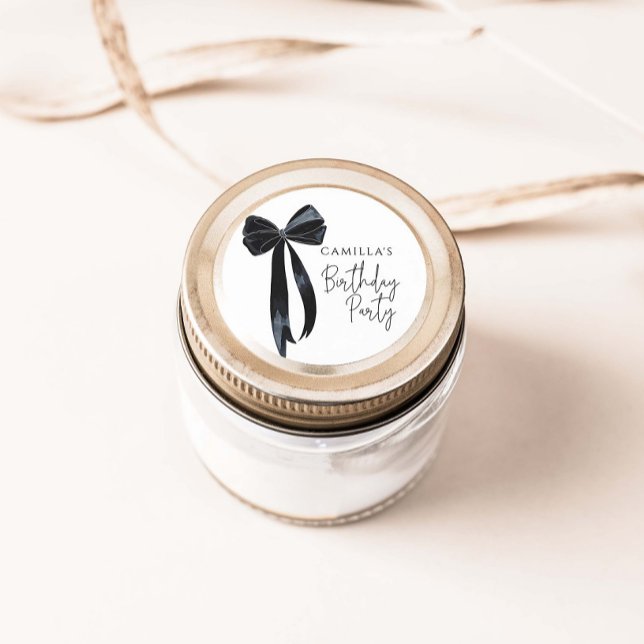Black Bow Birthday Party Classic Round Sticker (Creator Uploaded)