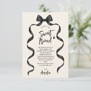 Black Bow Birthday Thank You Card