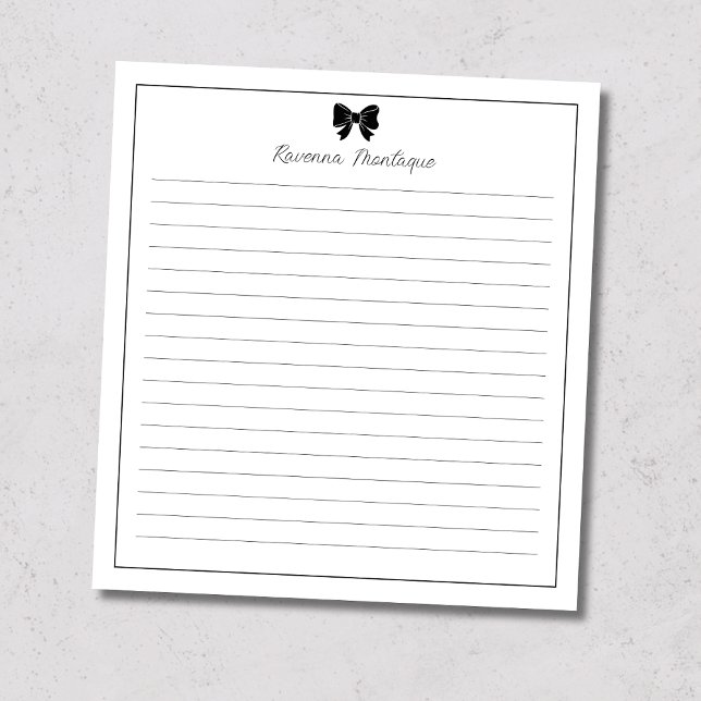Black Bow Border Handwritten Custom Name Lined  Notepad (Creator Uploaded)