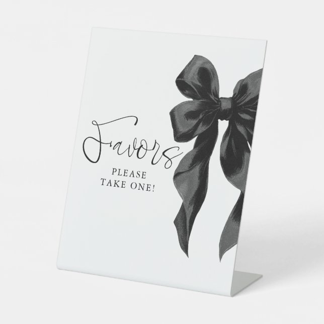 Black Bow Bridal Shower Favours Pedestal Sign (Front)