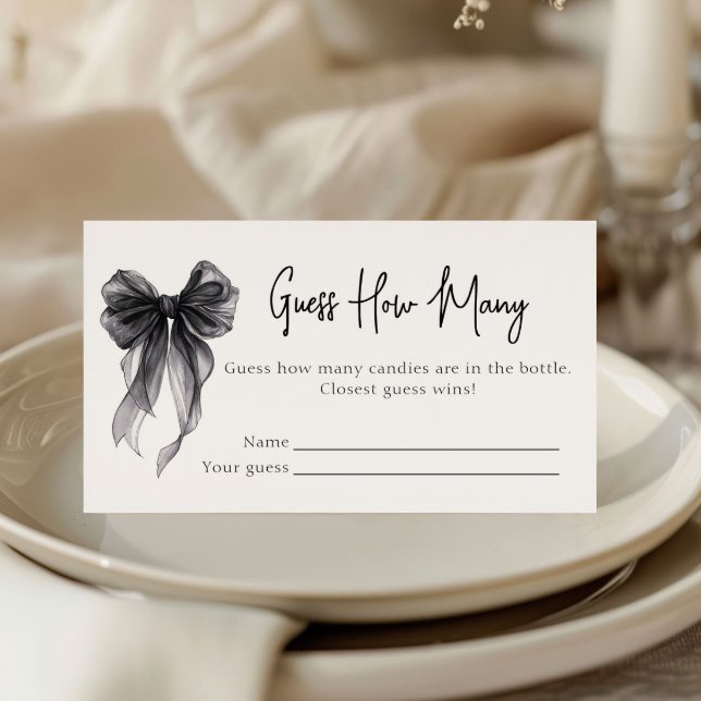 Black Bow Bridal Shower Guess How Many Game Enclosure Card (Creator Uploaded)